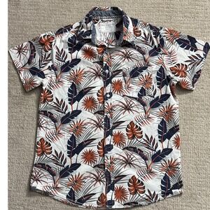 Free Planet Tropical Print Button‎ Up Short Sleeve Shirt Small
